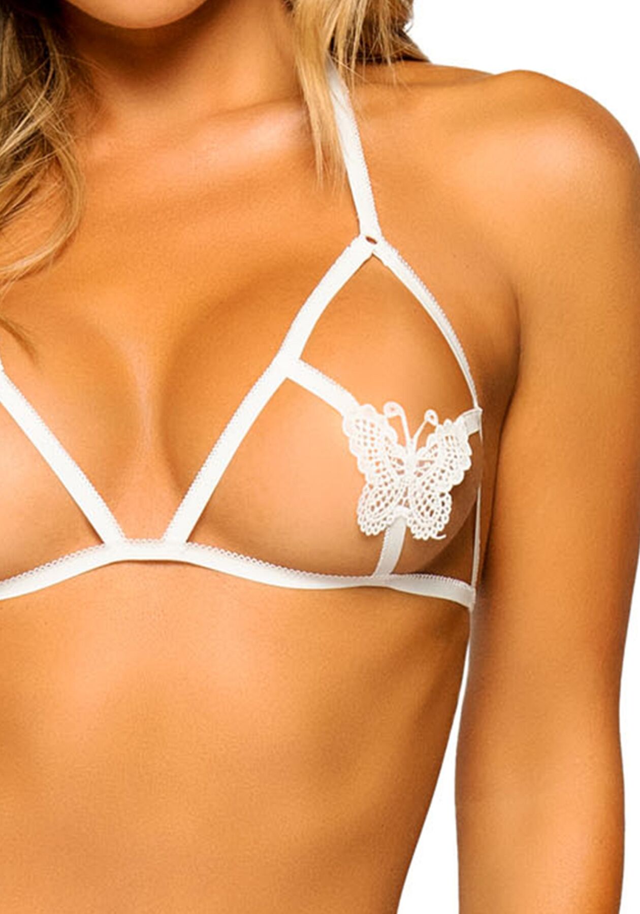 Leg Avenue (США) Еротичний комплект з відкритою чашкою Leg Avenue Open cup bra and pearl panty One Size White