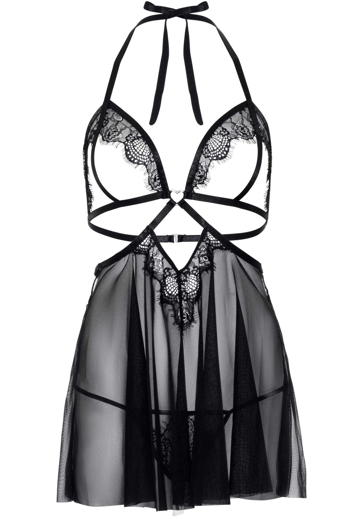 Leg Avenue (США) Сорочка бебі-дол з відкритими чашками Leg Avenue Lace and mesh babydoll & panty Black S, стрінги