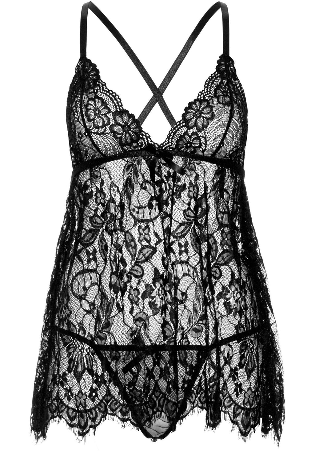 Leg Avenue (США) Сорочка бебі-дол Leg Avenue Floral lace babydoll & string Black L, стрінги