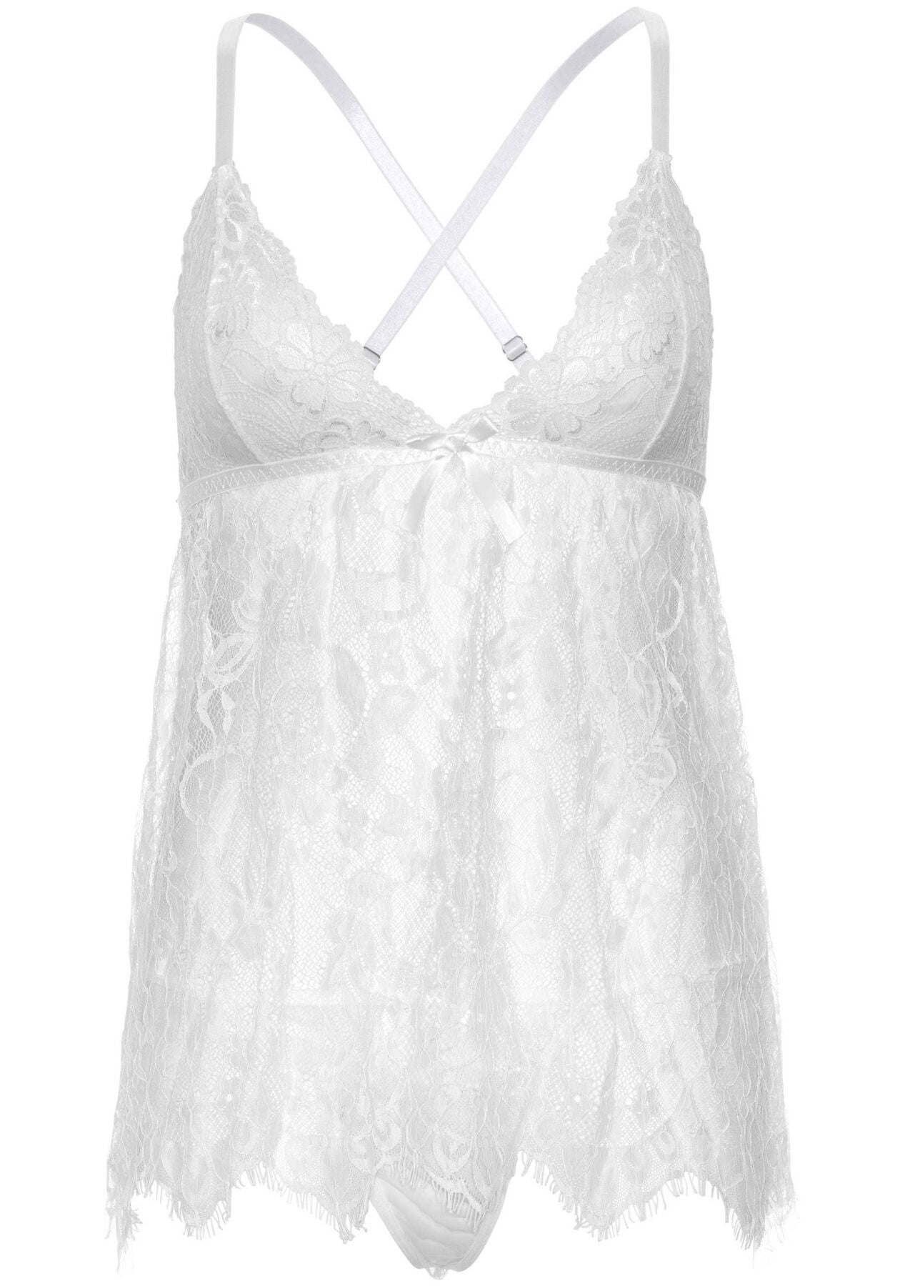 Leg Avenue (США) Сорочка бебі-дол Leg Avenue Floral lace babydoll & string White M, стрінги