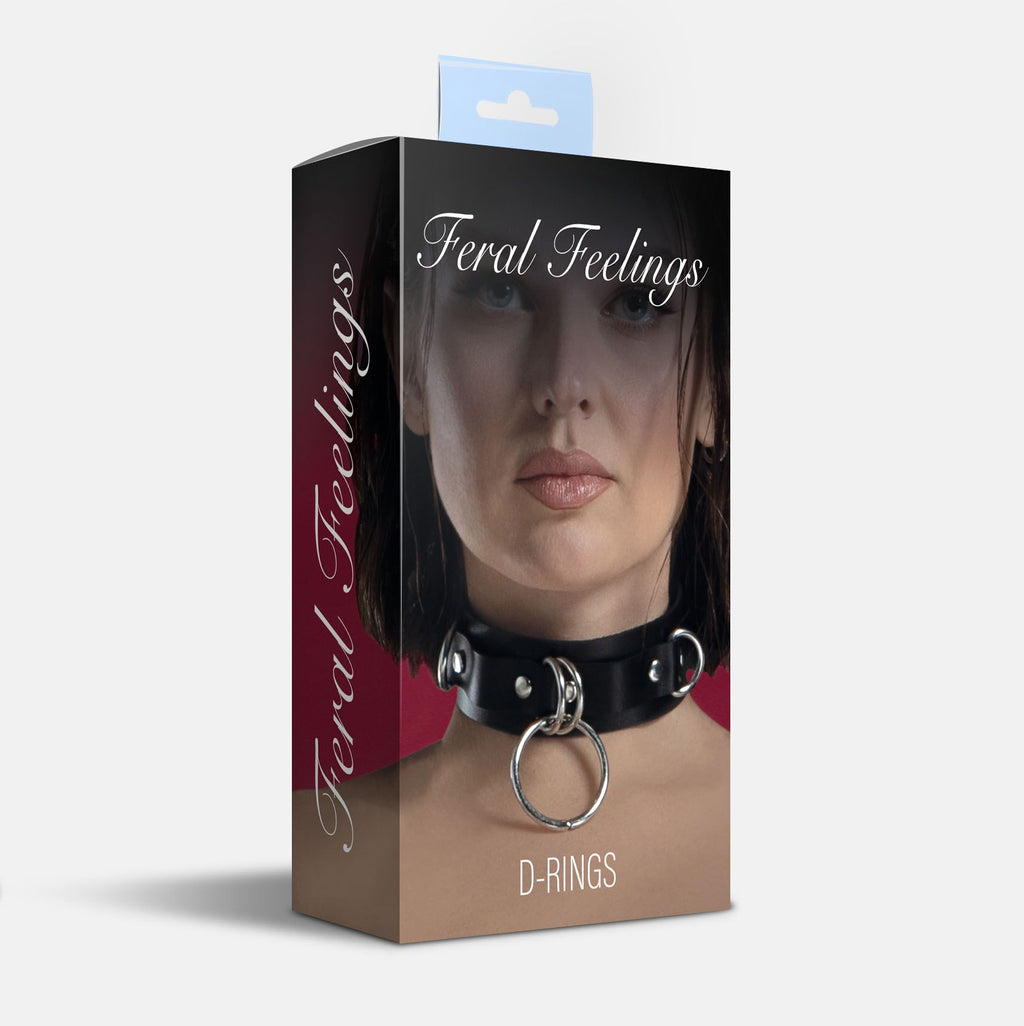 Feral Feelings (Україна) Нашийник для фіксації з натуральної шкіри Feral Feelings - D-Rings Black