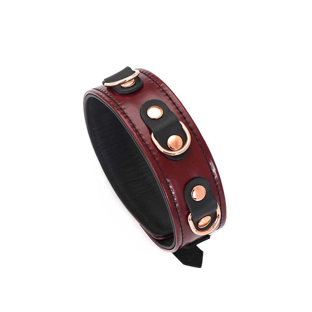 Liebe Seele (Японія) Шкіряний нашийник з повідцем Liebe Seele Wine Red Collar and Leash, 3 кільця для кріплення