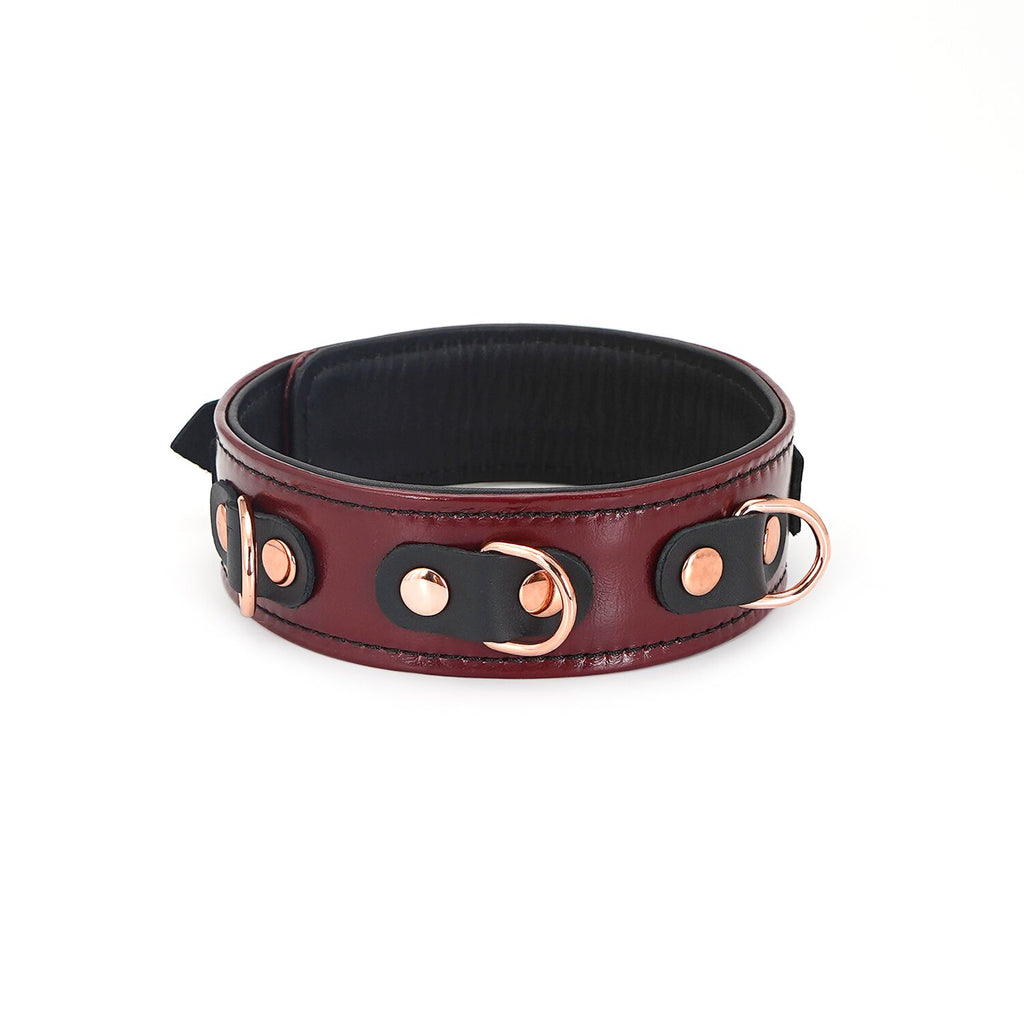 Liebe Seele (Японія) Шкіряний нашийник з повідцем Liebe Seele Wine Red Collar and Leash, 3 кільця для кріплення