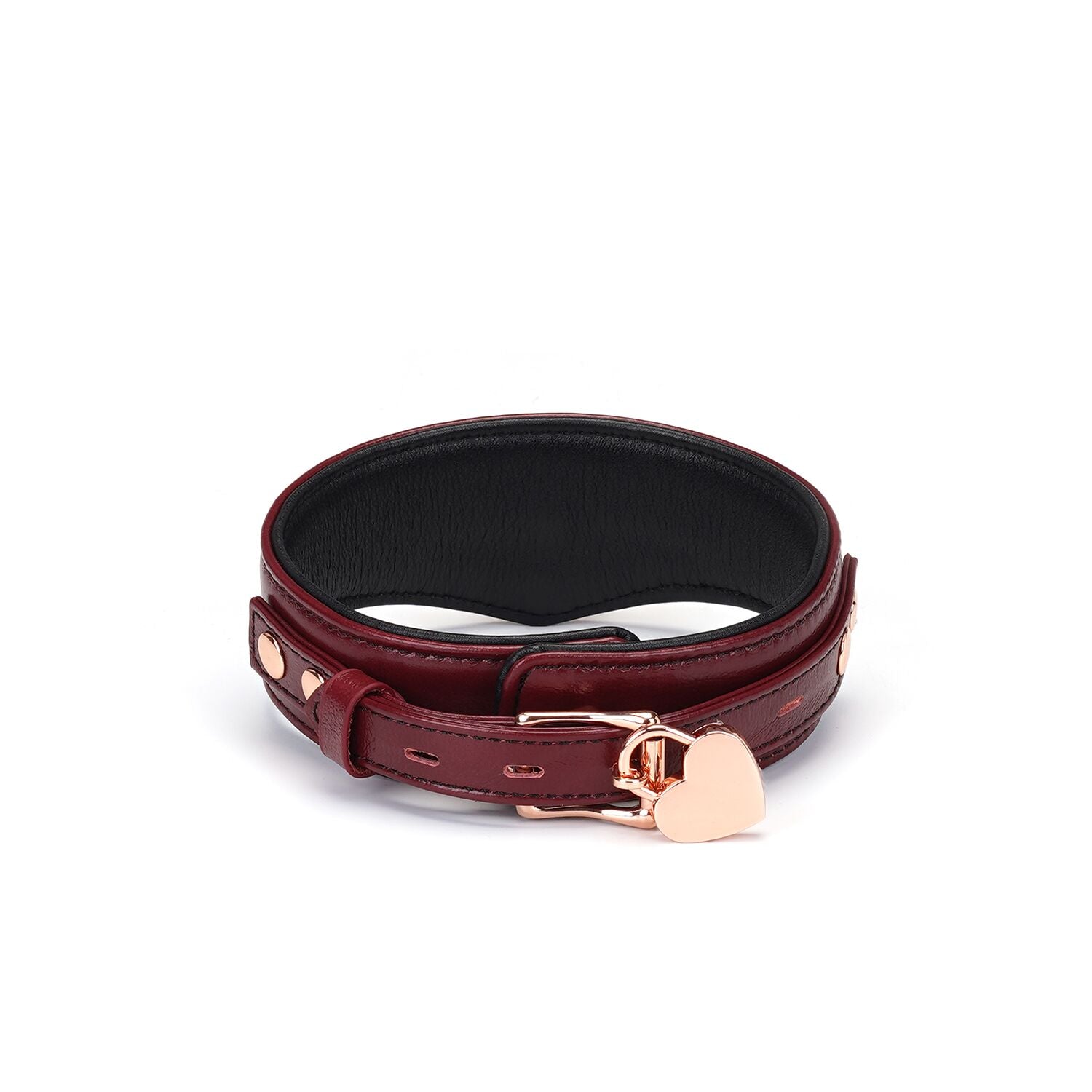 Liebe Seele (Японія) Шкіряний нашийник з повідцем Liebe Seele Wine Red Curved Collar, замок-сердечко