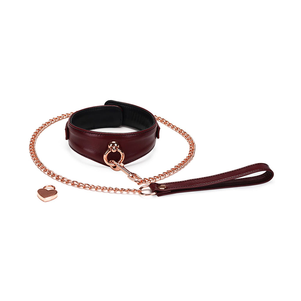 Liebe Seele (Японія) Шкіряний нашийник з повідцем Liebe Seele Wine Red Curved Collar, замок-сердечко