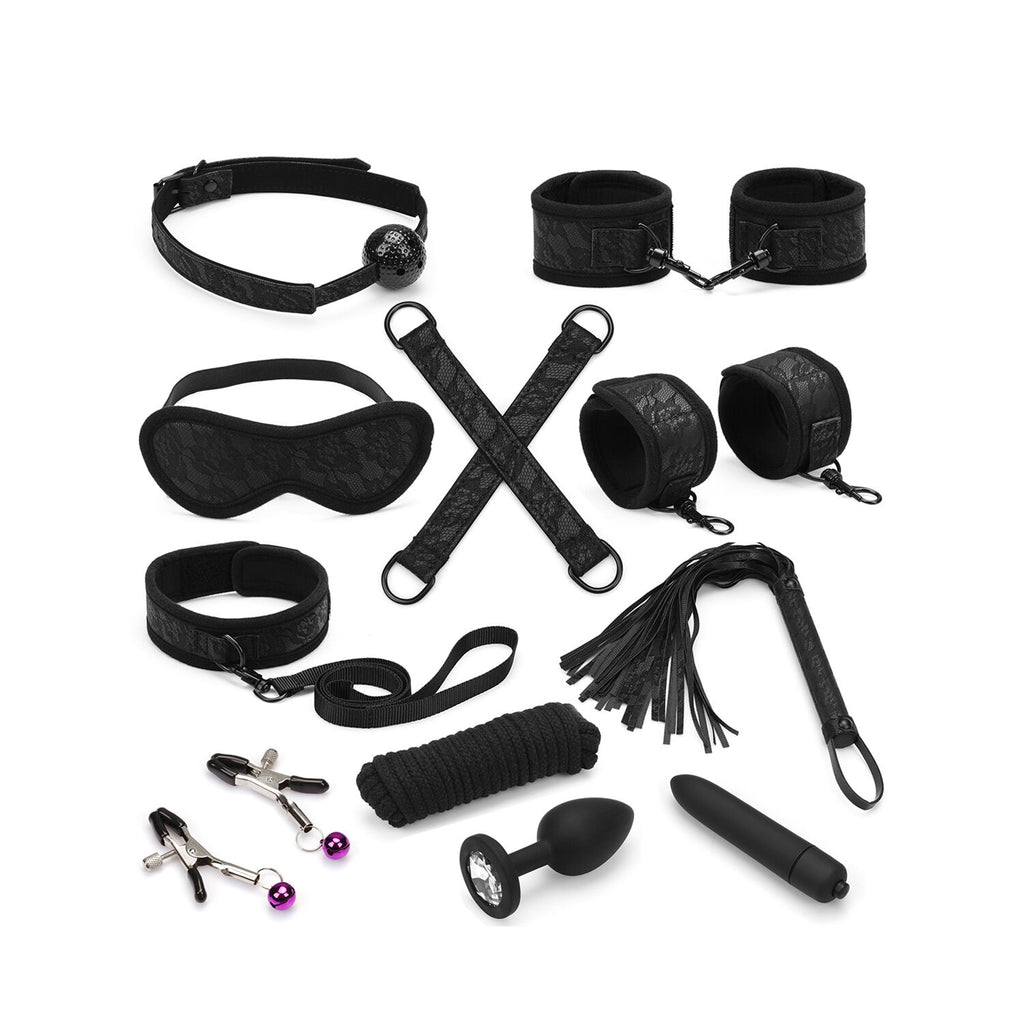 Liebe Seele (Японія) Набір Liebe Seele Black Lace and Neoprene 11pcs Bondage Kit, анальна пробка з кристалом, віброкуля