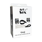 Набір BDSM Art of Sex - Emoji, наручники, поножі, нашийник з повідцем, екошкіра, чорний