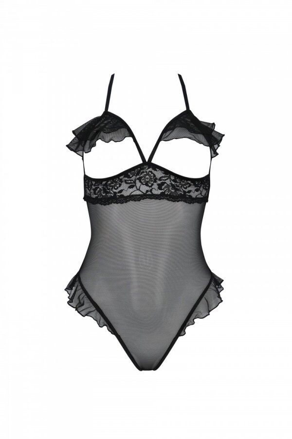 Passion (Польща) Еротичне боді Passion DOLLY BODY, XXL/XXXL, black, з відкритими чашками