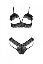 Еротичний комплект Passion DOLLY SET, L/XL, black, з відкритими чашками