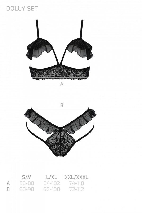 Passion (Польща) Еротичний комплект Passion DOLLY SET, S/M, black, з відкритими чашками