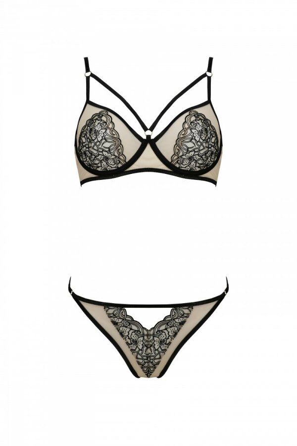 Passion (Польща) Комплект Passion LORINA SET, S/M, beige, бюстгальтер та трусики