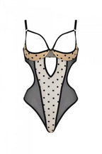 Еротичне боді Passion MARINA BODY, L/XL, beige, з відкритими чашками