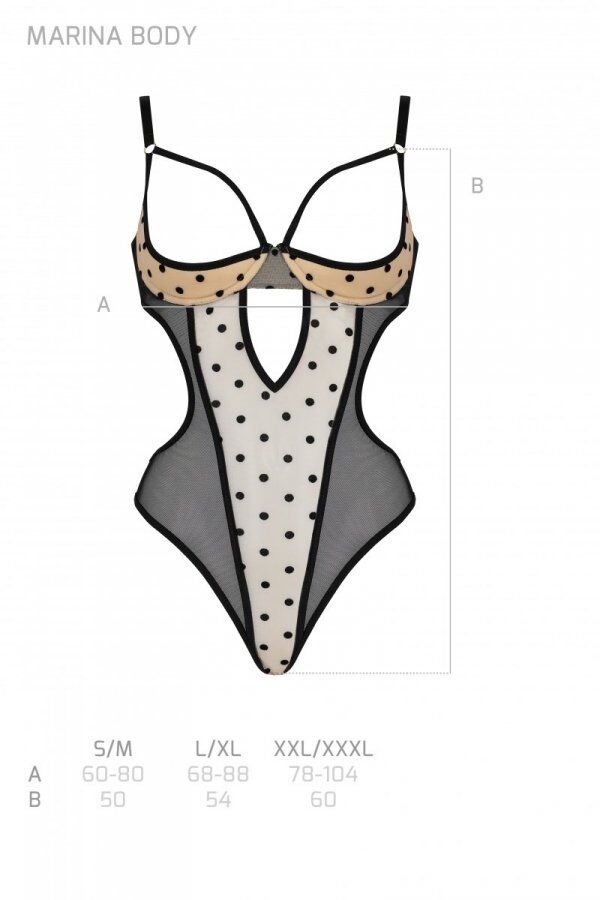 Passion (Польща) Еротичне боді Passion MARINA BODY, XXL/XXXL, beige, з відкритими чашками