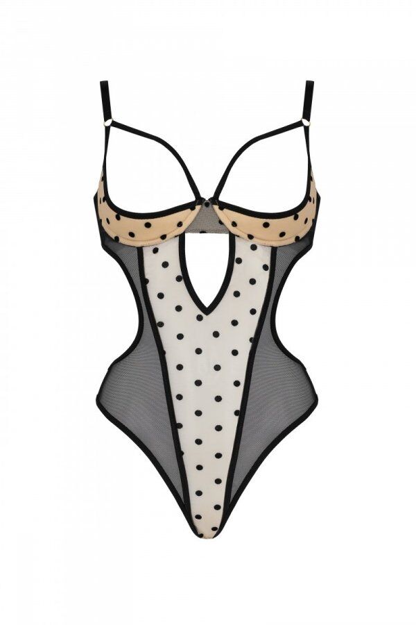 Passion (Польща) Еротичне боді Passion MARINA BODY, XXL/XXXL, beige, з відкритими чашками