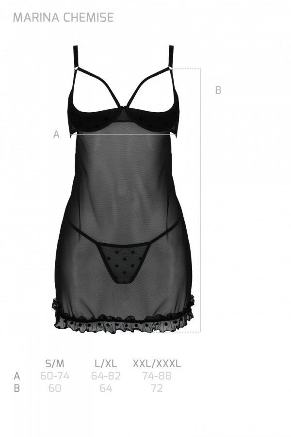 Passion (Польща) Еротичний пеньюар Passion MARINA CHEMISE, XXL/XXXL, black