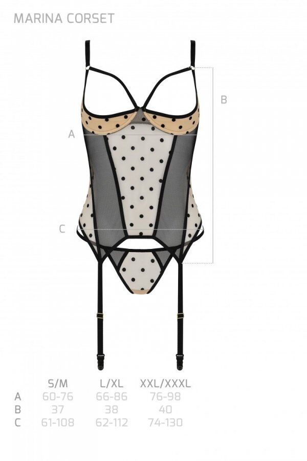 Passion (Польща) Корсет Passion MARINA CORSET, L/XL, beige, з відкритими чашками