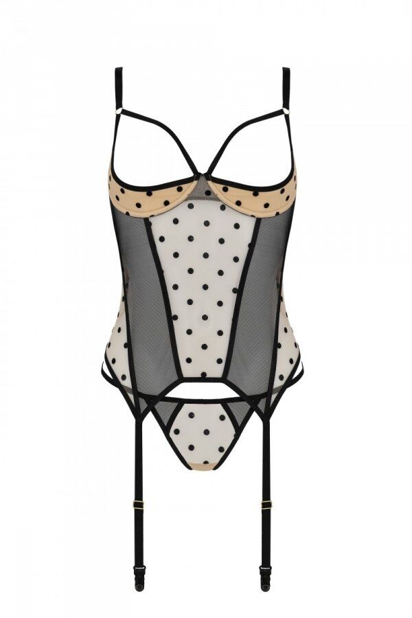 Passion (Польща) Корсет Passion MARINA CORSET, S/M, beige, з відкритими чашками