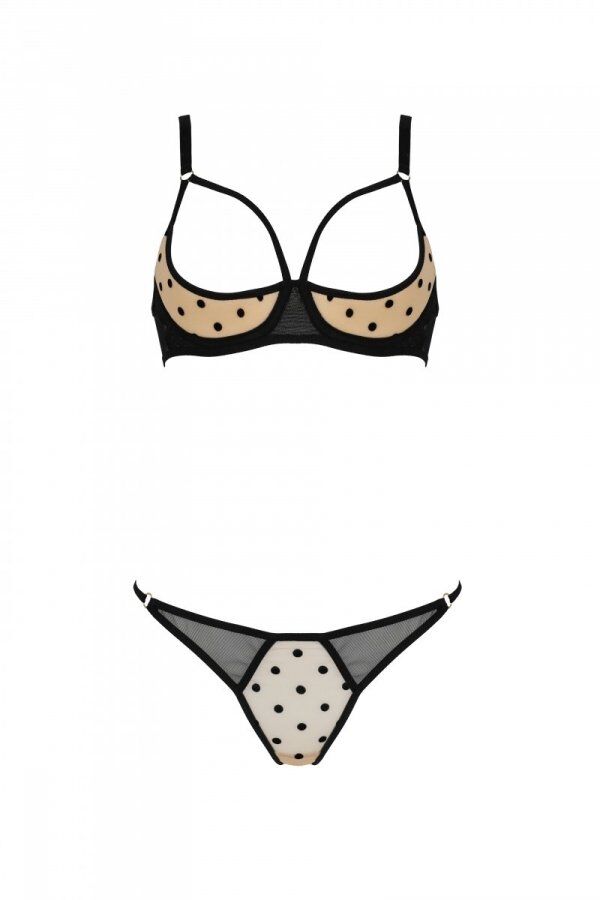 Passion (Польща) Еротичний комплект Passion MARINA SET WITH OPEN BRA, L/XL, beige, відкриті чашки