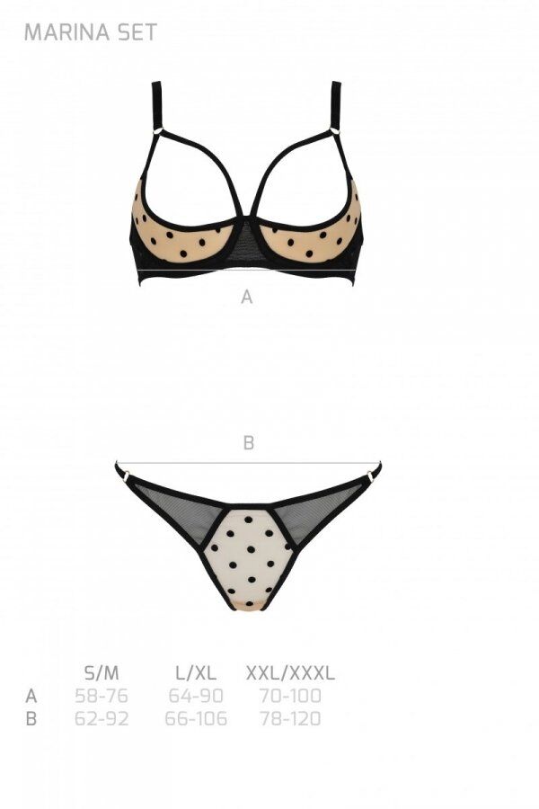 Passion (Польща) Еротичний комплект Passion MARINA SET WITH OPEN BRA, S/M, beige, відкриті чашки