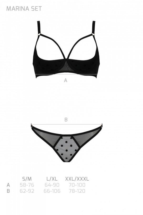 Passion (Польща) Еротичний комплект Passion MARINA SET WITH OPEN BRA, L/XL, black, відкриті чашки