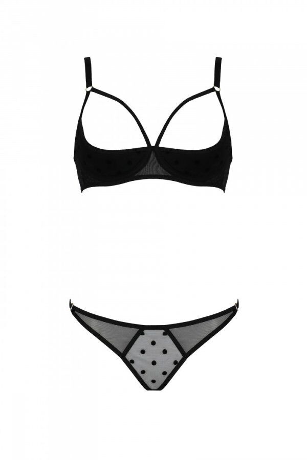 Passion (Польща) Еротичний комплект Passion MARINA SET WITH OPEN BRA, XXL/XXXL, black, відкриті чашки