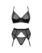 Комплект Obsessive Chemeris 3-pcs set, стрінги, пояс для панчіх, бюстгальтер