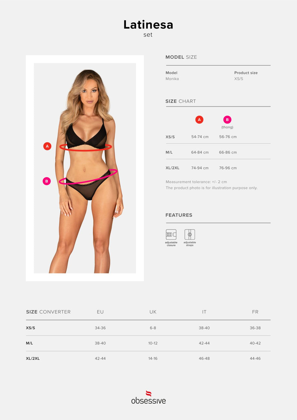 Obsessive (Польща) Комплект Obsessive Latinesa 2-pcs set M/L, бюстгальтер та трусики