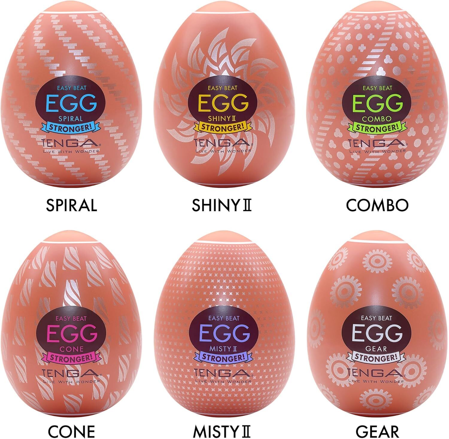 Tenga (Япония) Набір мастурбаторів-яєць Tenga Egg Hard Boilded II Pack (6 яєць), щільний TPE, опукла текстура