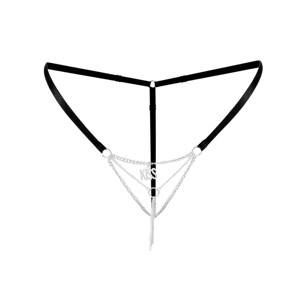 Art of Sex (Україна) Сексуальні трусики з ланцюжком та підвіскою Art of Sex - KISS panties XS-M, колір чорний