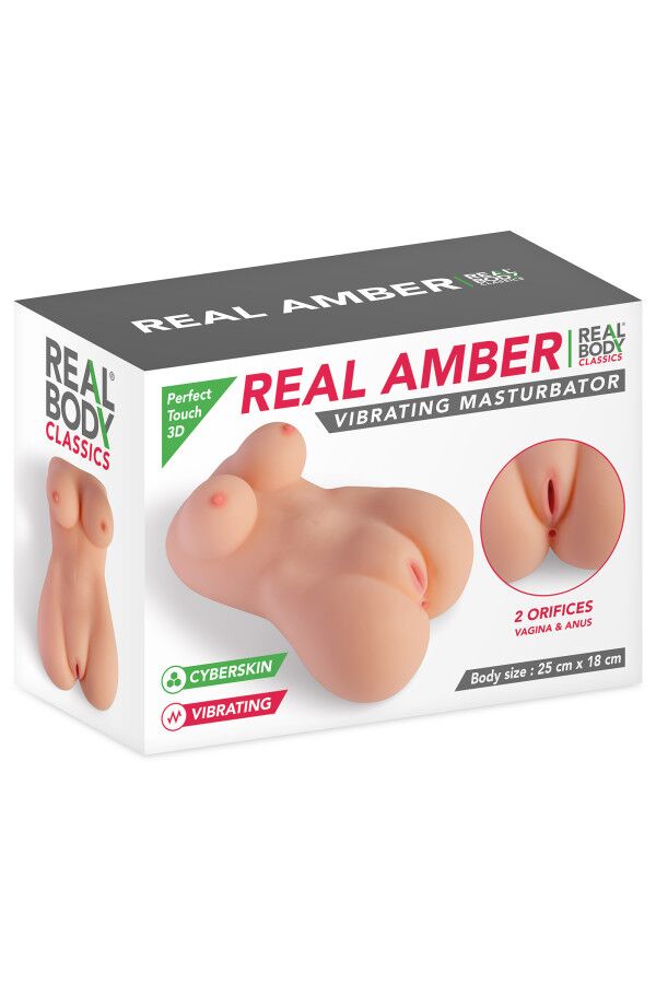 Real Body (Франція) Мастурбатор-мініторс з вібрацією Real Body Real Amber, вагіна та анус, 25х18 см