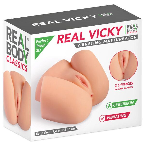Real Body (Франція) Мастурбатор-півторс з вібрацією Real Body Real Vicky вагіна та анус, 22х19 см
