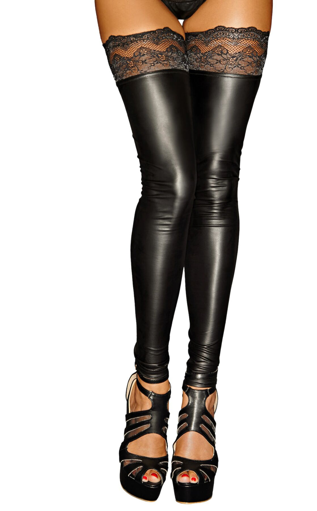 Noir Handmade (Польща) Панчохи з мокрим ефектом Noir Handmade F135 Powerwetlook stockings, 3XL, без мисків