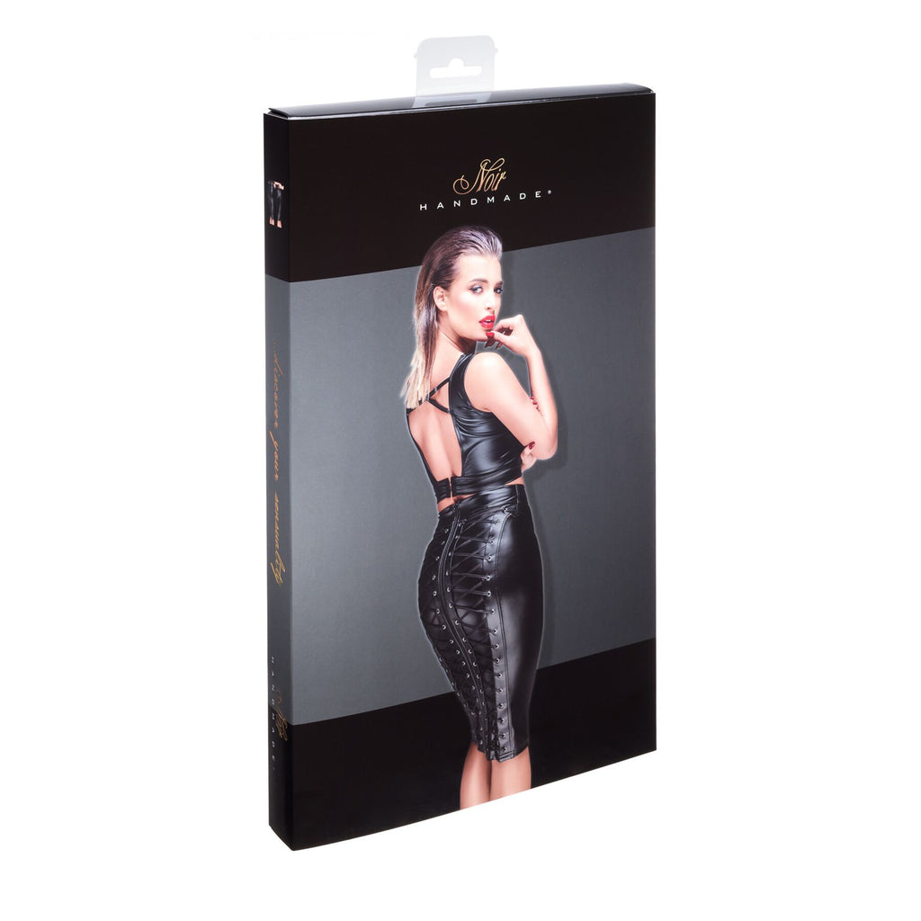 Noir Handmade (Польща) Спідниця-олівець зі шнурівкою Noir Handmade F152 Powerwetlook pencil skirt, XL, з мокрим ефектом
