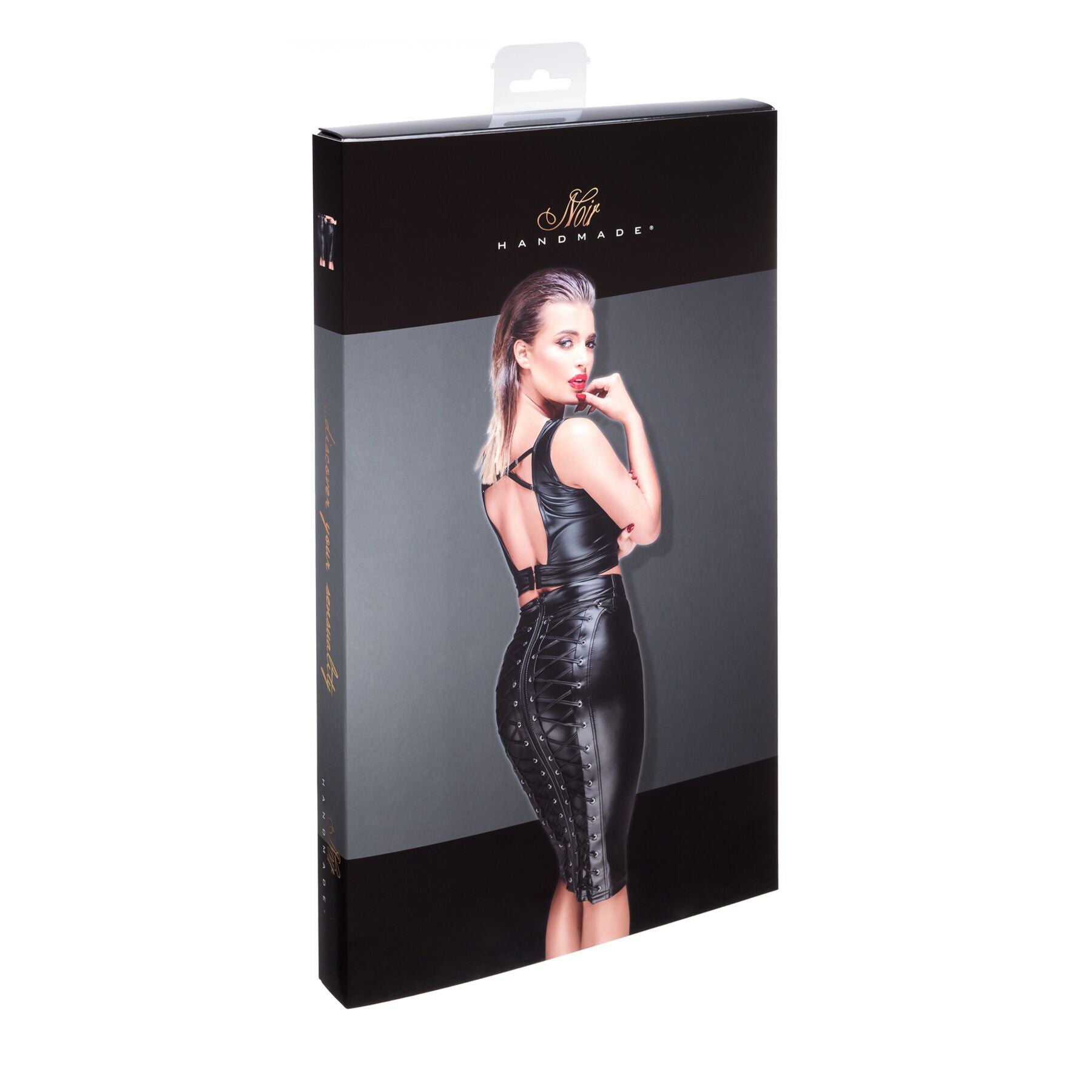 Noir Handmade (Польща) Спідниця-олівець зі шнурівкою Noir Handmade F152 Powerwetlook pencil skirt, XL, з мокрим ефектом