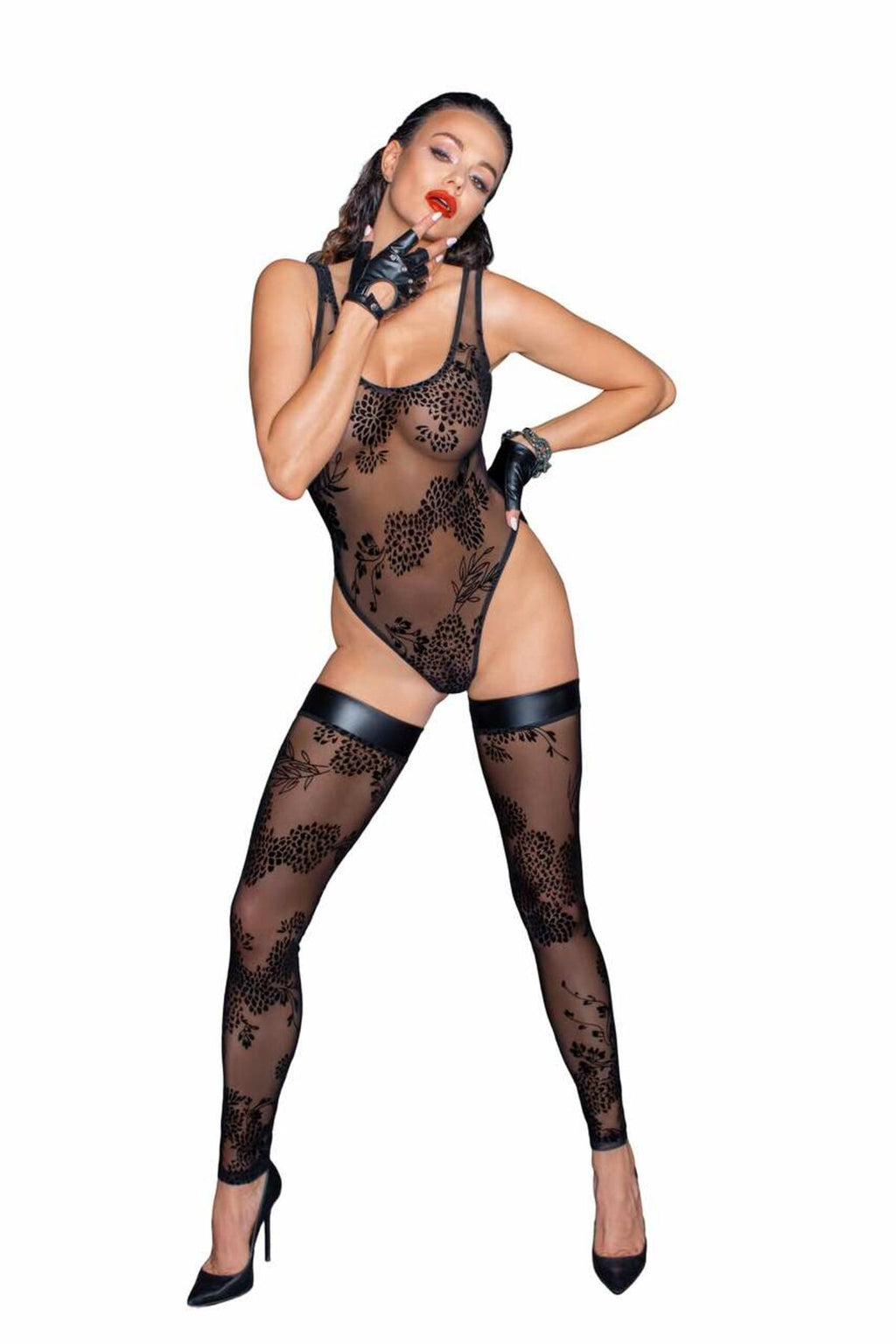 Noir Handmade (Польща) Боді Noir Handmade F242 Tulle body with patterned flock embroidery, L