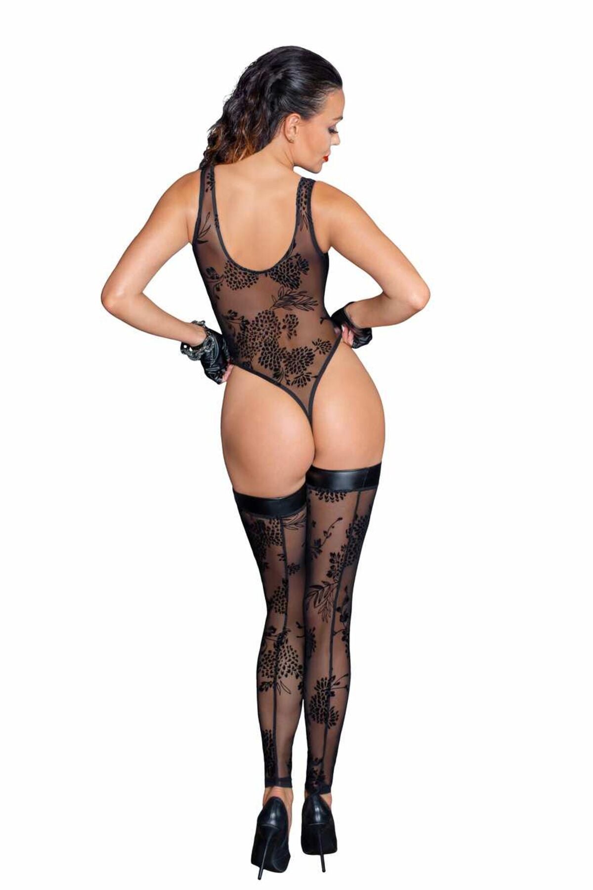 Noir Handmade (Польща) Боді Noir Handmade F242 Tulle body with patterned flock embroidery, XL