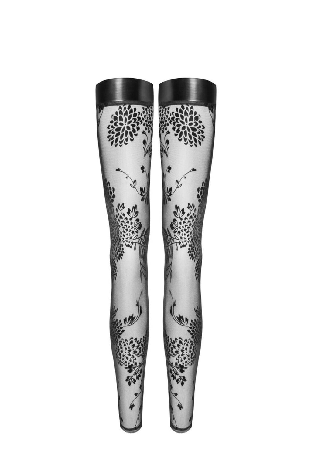 Noir Handmade (Польща) Панчохи без миска Noir Handmade F243 Tulle stockings with patterned flock embroidery, XL