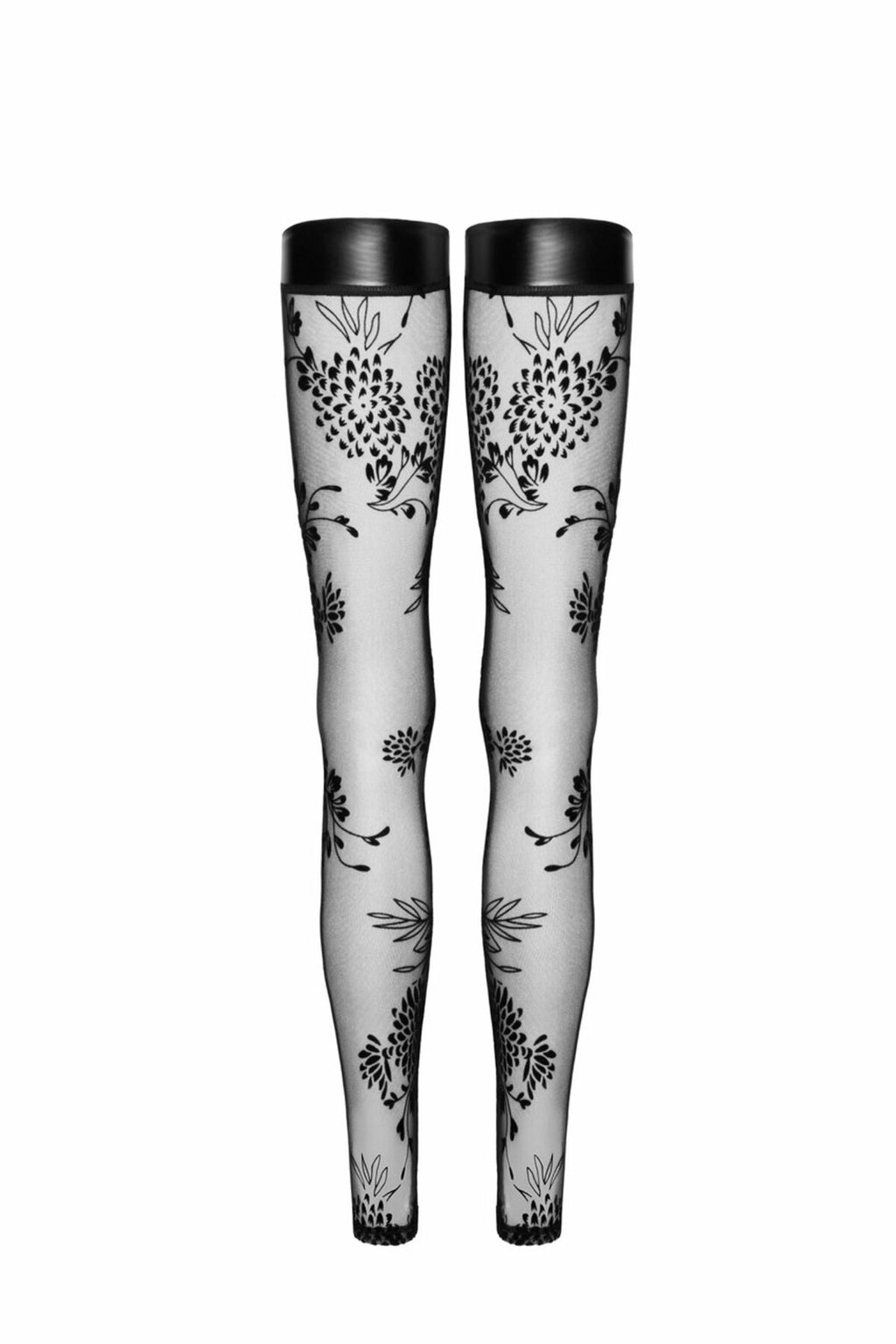 Noir Handmade (Польща) Панчохи без миска Noir Handmade F243 Tulle stockings with patterned flock embroidery, XL