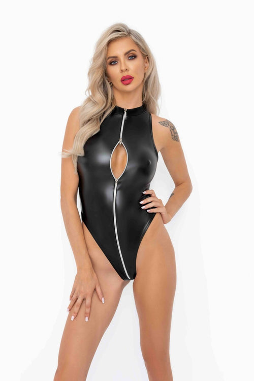 Боді з мокрим ефектом Noir Handmade F294 Powerwetlook bodysuit with front zipper