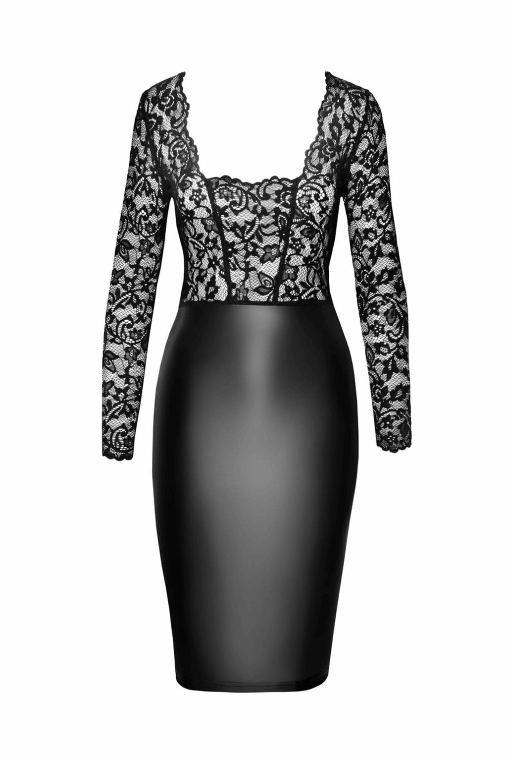 Noir Handmade (Польща) Сукня Noir Handmade F295 Euphoria, S, black, мереживо, глибоке декольте, спідниця міді під латекс