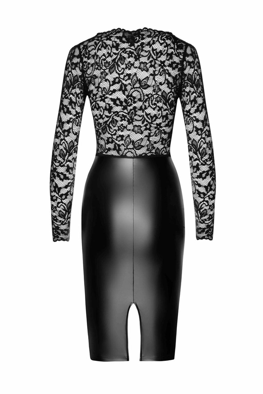 Noir Handmade (Польща) Сукня Noir Handmade F295 Euphoria, XL, black, мереживо, глибоке декольте, спідниця міді під латекс
