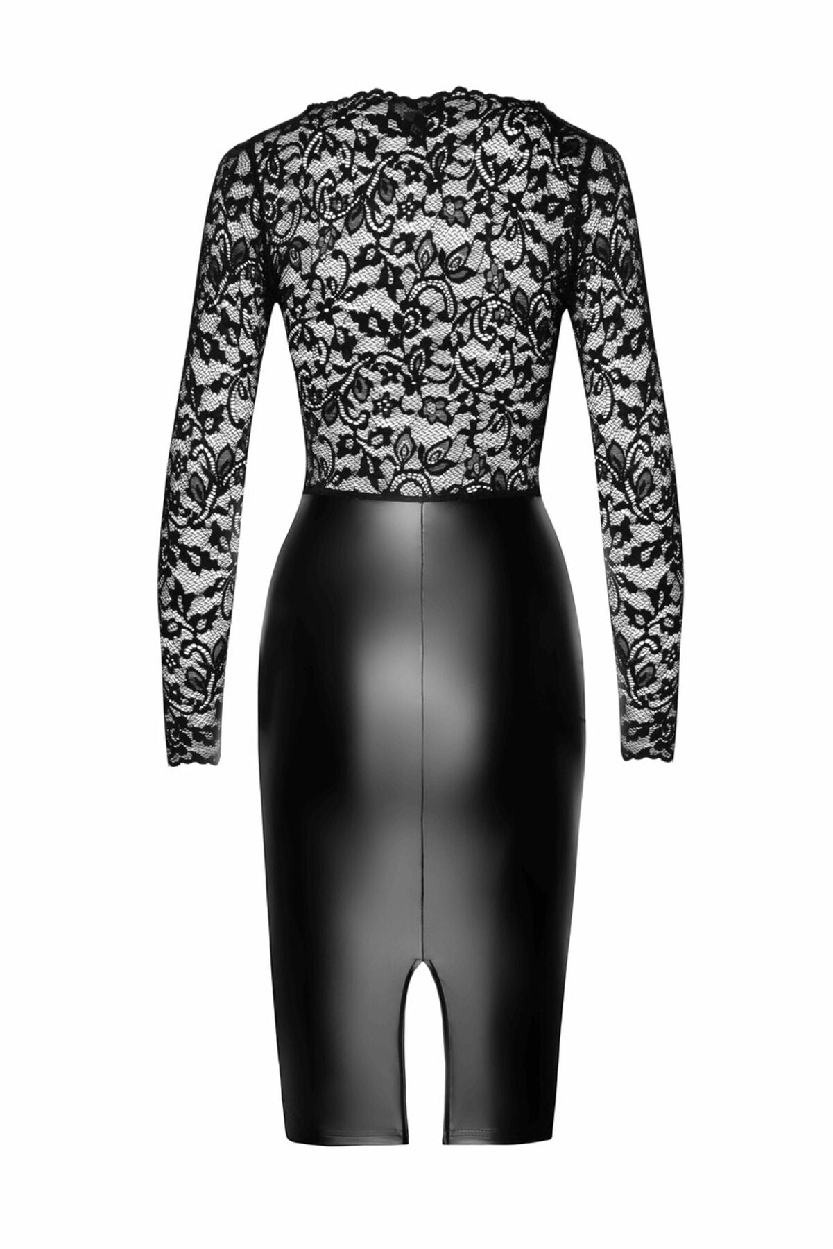 Noir Handmade (Польща) Сукня Noir Handmade F295 Euphoria, XL, black, мереживо, глибоке декольте, спідниця міді під латекс