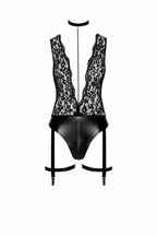 Боді Noir Handmade F297 Libido, M, чорне, мереживо, низ під латекс, відкритий до