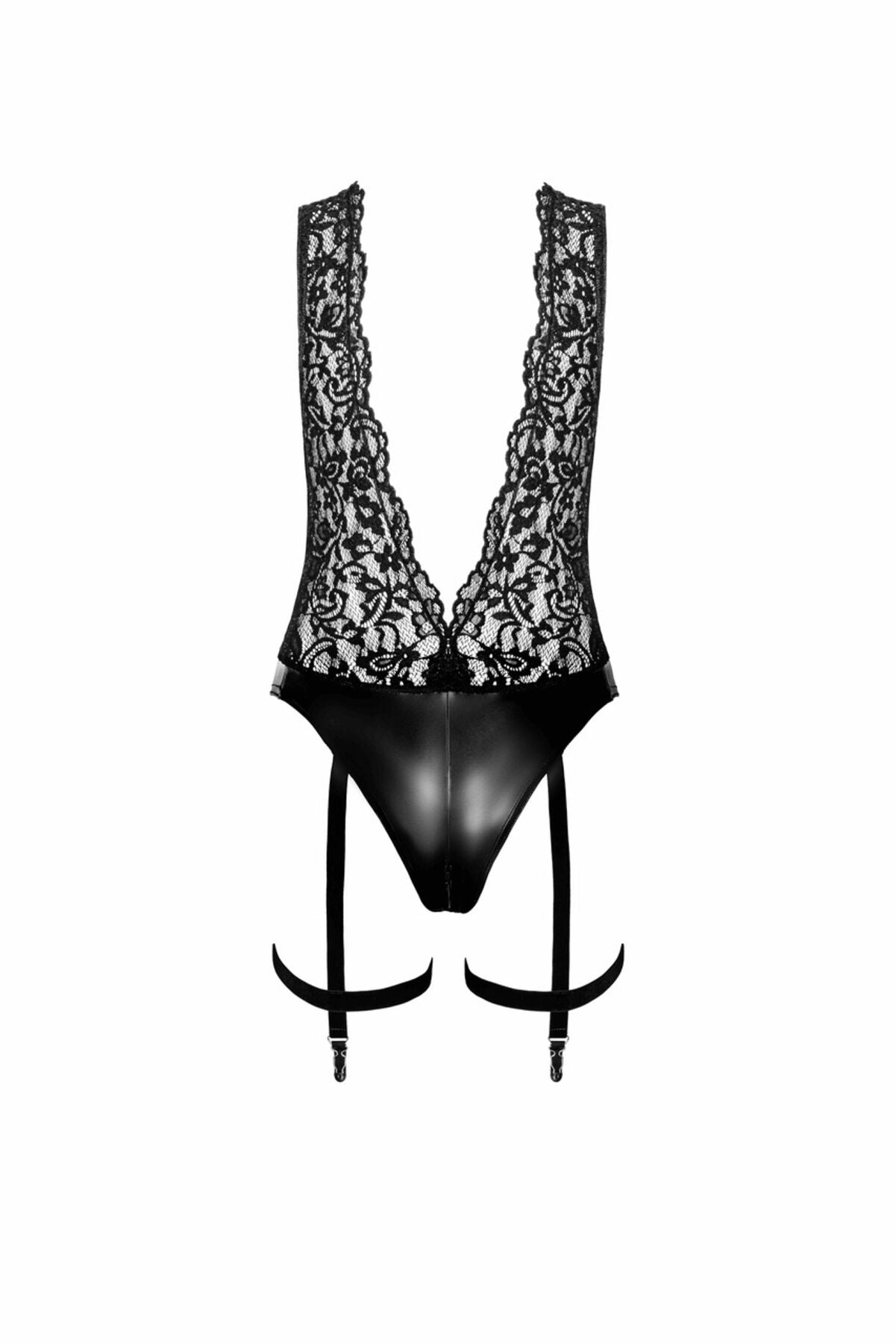 Noir Handmade (Польща) Боді Noir Handmade F297 Libido, XXL, чорне, мереживо, низ під латекс, відкритий доступ, гартери