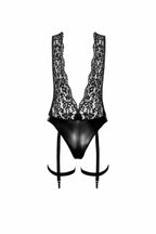 Боді Noir Handmade F297 Libido, XXL, чорне, мереживо, низ під латекс, відкритий 