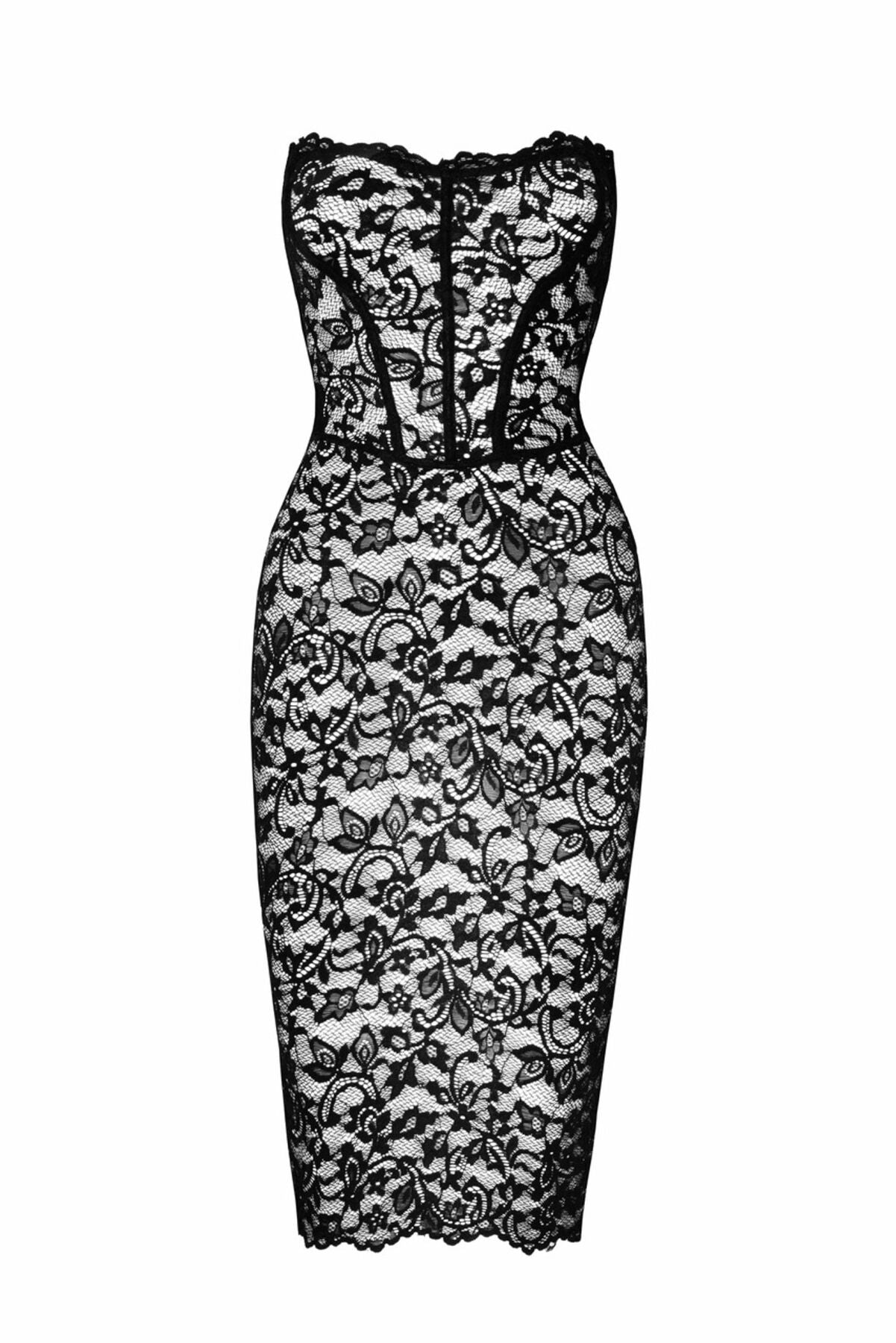 Noir Handmade (Польща) Сукня Noir Handmade F301 Catalyst, XXL, black, міді, мереживо, відкриті плечі, шнурівка на спині