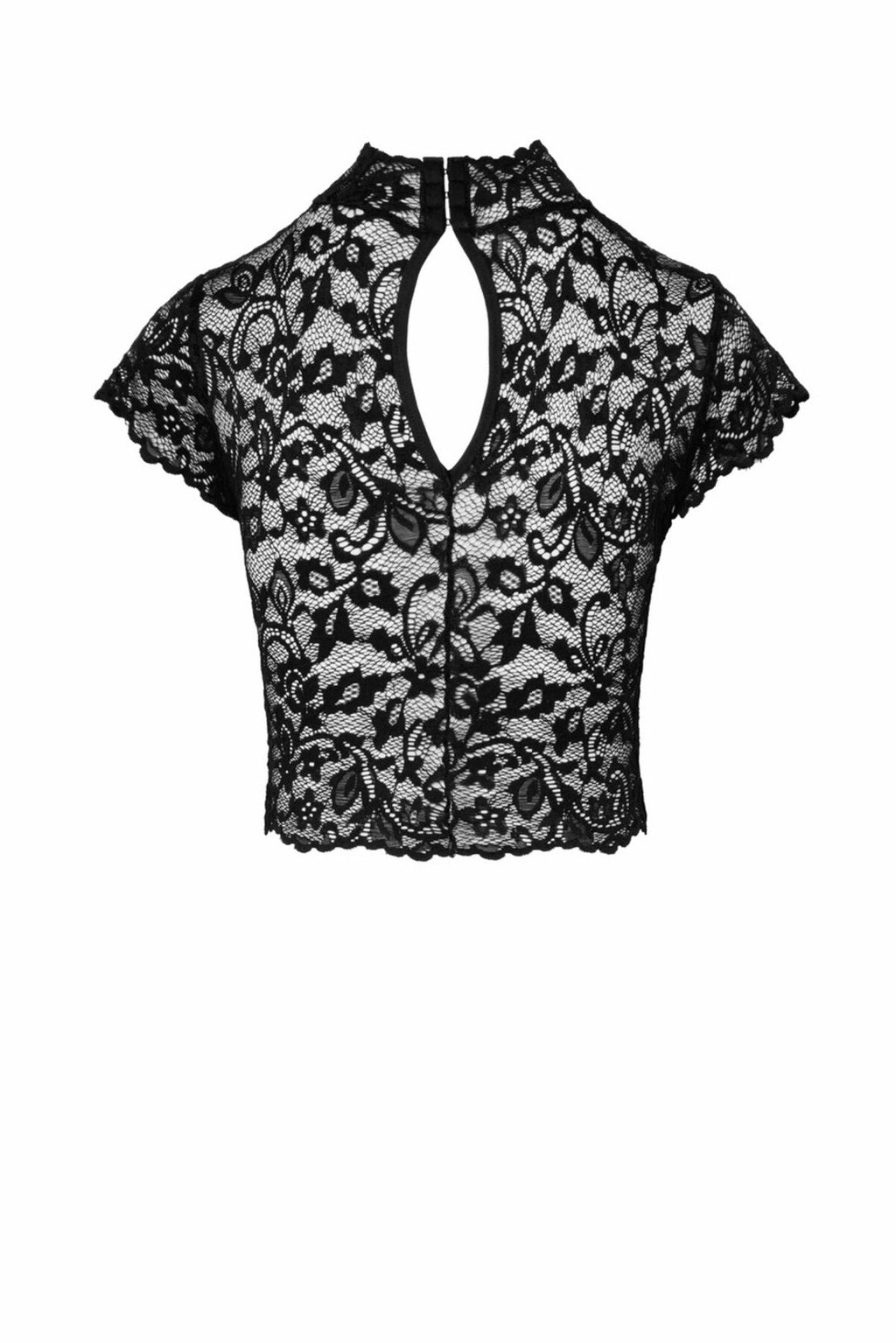 Noir Handmade (Польща) Топ Noir Handmade F303 Essence, S, black, мереживний, короткий рукав, комір-стійка