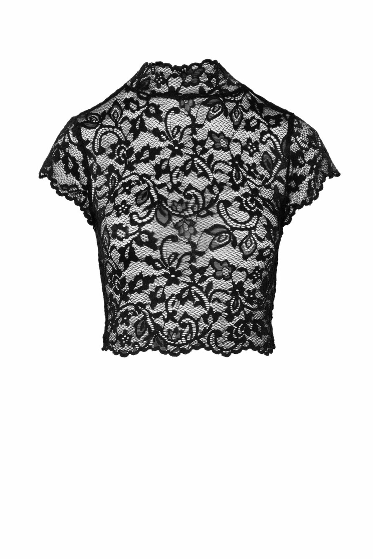 Noir Handmade (Польща) Топ Noir Handmade F303 Essence, XXL, black, мереживний, короткий рукав, комір-стійка