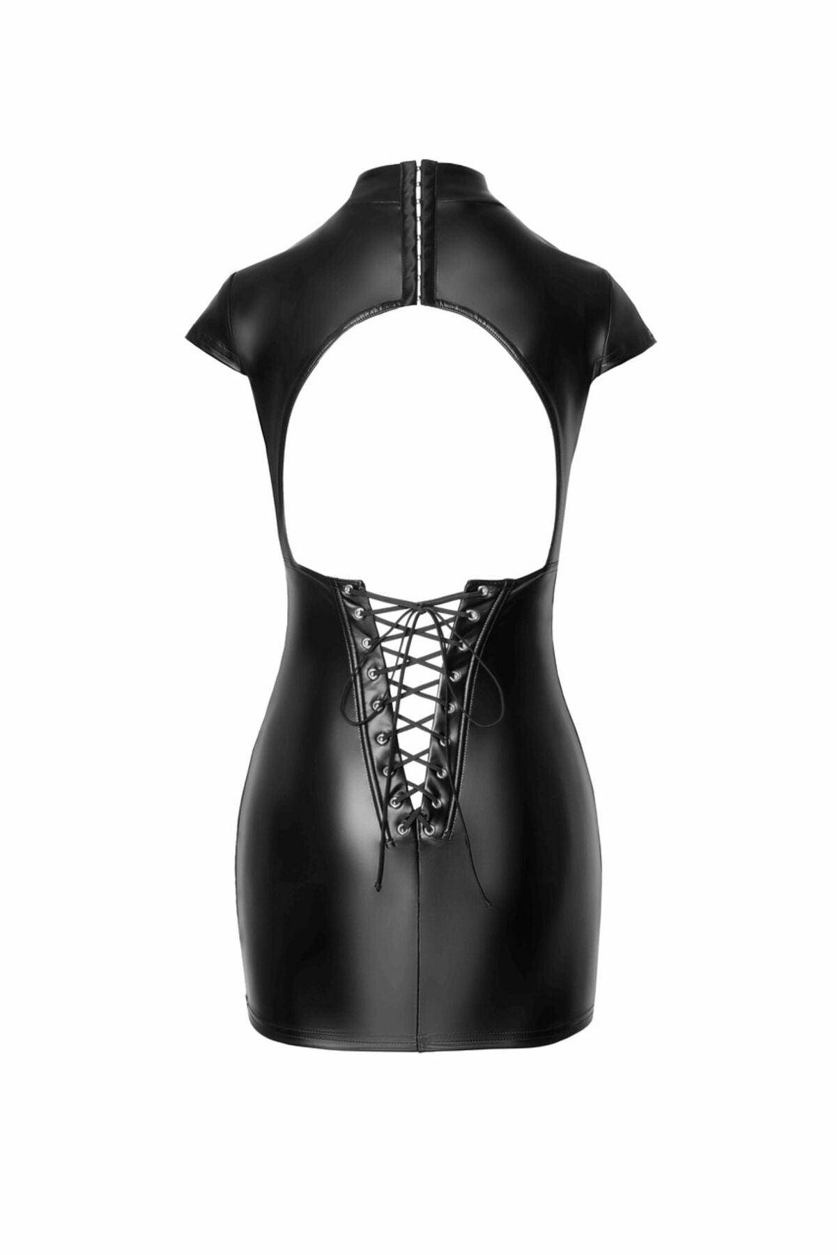 Noir Handmade (Польща) Сукня Noir Handmade F309 Fantasy, 3XL, black, міні, під латекс, короткий рукав, шнурівка ззаду