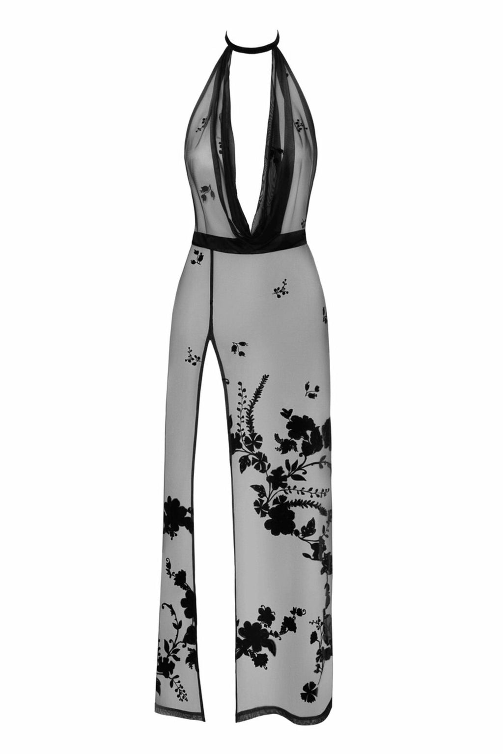 Noir Handmade (Польща) Сукня Noir Handmade F312 Divinity, 3XL, black, прозора, до підлоги, відкрита спина, розріз збоку
